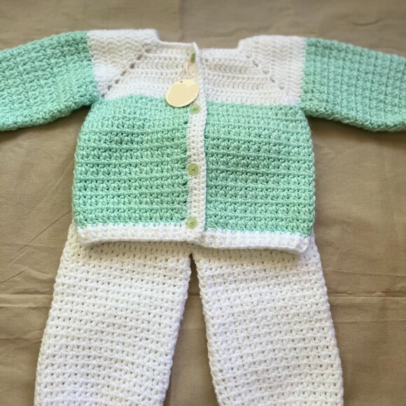Set de bebé de crochet blanco y menta(White&Mint crochet...